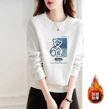 純棉正肩衛衣女秋冬圓領休閑2022新款加絨加厚寬松打底衫長袖上衣