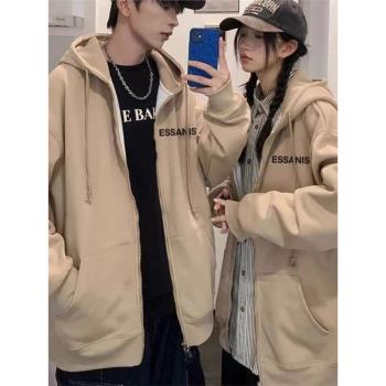 disoo情侶裝衛衣秋冬季高階感連帽開衫外套潮牌oversize加絨套裝