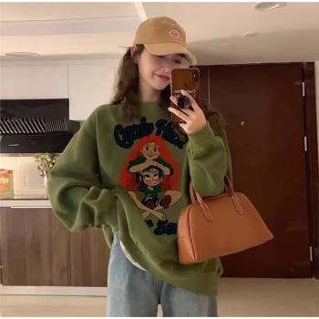 美式vibe風銀狐絨純棉衛衣女加絨加厚秋冬季慵懶風上衣潮牌hiphop