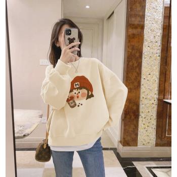 圓領杏色微胖衛衣女純棉洋氣爆款秋冬學生加絨加厚寬松小個子外套