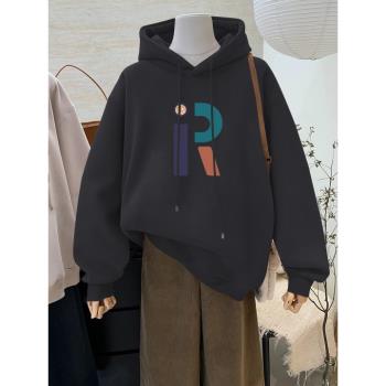 大牌外貿太空棉韓版寬松簡約字母加絨加厚連帽衛衣女百搭純棉上衣