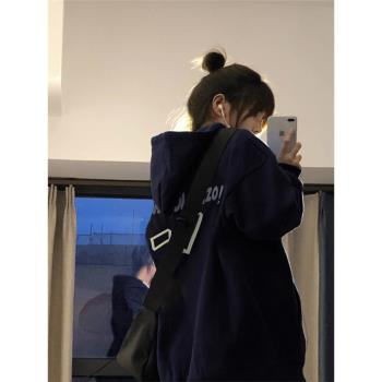 高街ins早春連帽衛衣女oversize加絨加厚通勤寬松帶帽上衣長袖潮