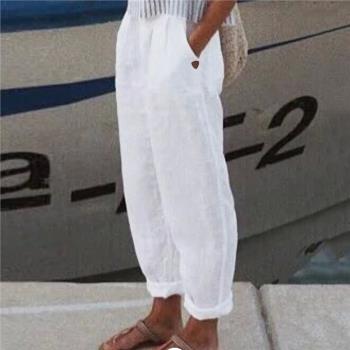 Women Solid Cotton Linen Pants 2024 Summer Vintage Loose Pan