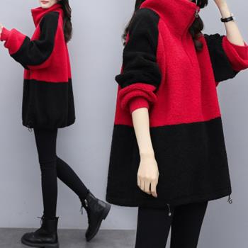 秋冬加厚偽娘衣服男中長款女裝大佬羊羔絨外套cd變裝長袖加絨衛衣