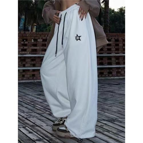 清倉撿漏~2023秋冬抽繩新款高腰顯瘦運動褲女外穿寬松休閑褲子潮