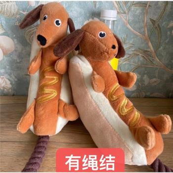 可愛臘腸犬熱狗造型玩具寵物發聲耐咬狗狗磨牙食物系狗玩具可批