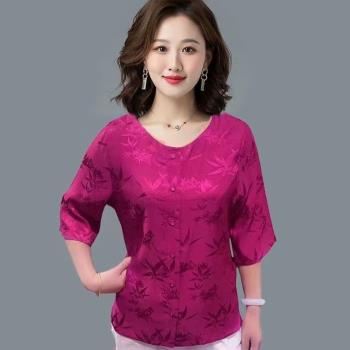原創年輕媽媽刺繡復古民族風上衣新款上檔次圓領時尚柔軟大碼女裝