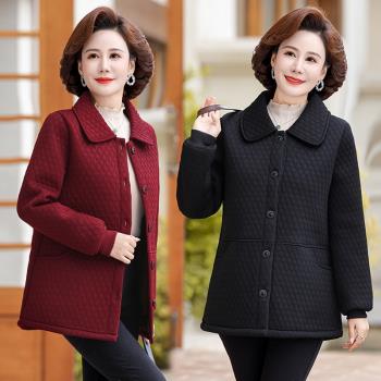 2024春秋裝中老年媽媽裝女士加絨翻領外套洋氣女修身保暖加厚上衣