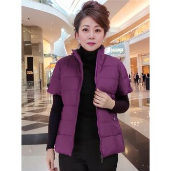 中老年冬季保暖背心女款媽媽2023新款大碼短袖加厚羽絨棉馬甲外穿