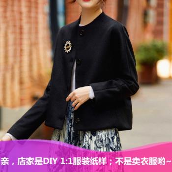 NS15春裝套頭針織衫女綠色秋冬圓領羊絨衫紙樣瘋狂促銷連肩袖高扣
