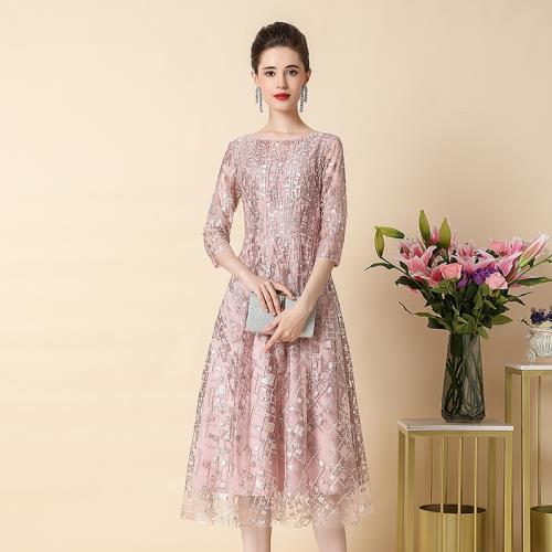 歐美高貴媽媽禮服氣質喜婆婆婚宴裝洋氣闊太太連衣裙夏季遮肚子