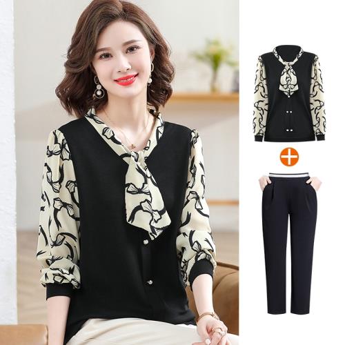 中年媽媽春裝上衣時尚襯衫2025新款中老年女裝春秋打底衫洋氣套裝