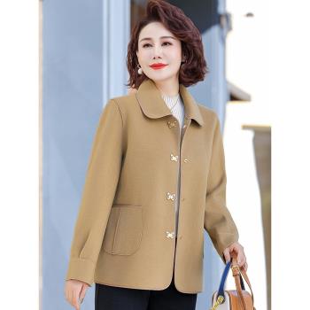 中年媽媽外套短款春秋毛呢2024新款中老年女裝春裝時尚薄款雙面呢
