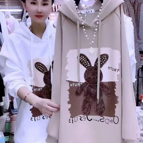 歐貨大碼300斤加絨連帽衛衣女秋冬款重工燙鉆寬松遮肉保暖上衣潮