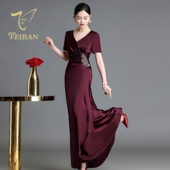 婚禮媽媽裝禮服長款2022年春季新款高階喜婆婆結婚宴會時尚晚禮服