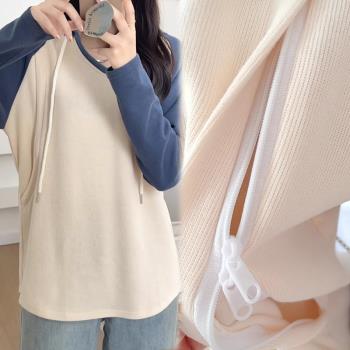 秋季連帽哺乳衛衣寬松潮媽辣媽款長袖餵奶衣哺衣孕婦裝上衣外穿
