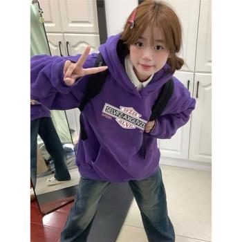 小眾外套設計感加絨加厚連帽衛衣女2024新款爆款冬季美式高街外套