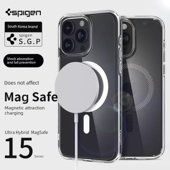 Spigen 適用于蘋果iphone15手機殼MagSafe磁吸保護套新款15pro max透明硅膠外殼15 plus全包防摔新款男女硬