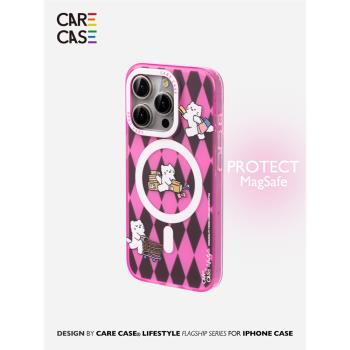 CARECASE 玫粉購物貓咪磁吸手機殼原創 可愛小眾 適用於蘋果iPhone15/14/13 ProMax 卡通ins風 Magsafe 充電