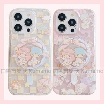 適用iphone16promax蘋果16手機殼MagSafe磁吸14支架13夢幻雙子星15花朵可愛少女ins風卡通掛鏈無線充電保護套
