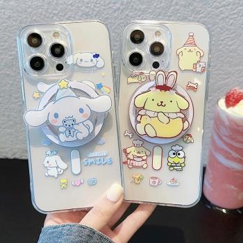 適用iphone15promax蘋果15手機殼13磁吸14支架12防摔11透明15pro玉桂狗布丁狗ins可愛MagSafe無線充電保護套