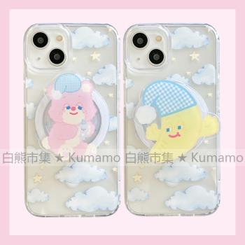 適用iphone15promax蘋果15手機殼MagSafe磁吸14支架13透明12星星雲朵韓風ins晚安可愛小熊女11無線充電保護套