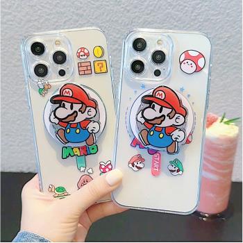 適用iphone16promax蘋果16手機殼13磁吸14支架12防摔11透明15pro馬裡奧15超級瑪麗卡通MagSafe無線充電保護套