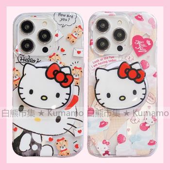適用iphone15promax蘋果15手機殼MagSafe磁吸14支架13吃貨雪糕小熊Kitty貓Kt貓立體矽膠掛繩無線充電保護套女