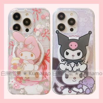 適用iphone15promax蘋果15手機殼MagSafe磁吸14支架13庫洛米美樂蒂花朵小清新立體矽膠掛繩無線充電保護套女