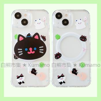 適用iphone15promax蘋果15手機殼MagSafe磁吸14支架13透明12韓風ins表情小貓咪可愛卡通少女11無線充電保護套