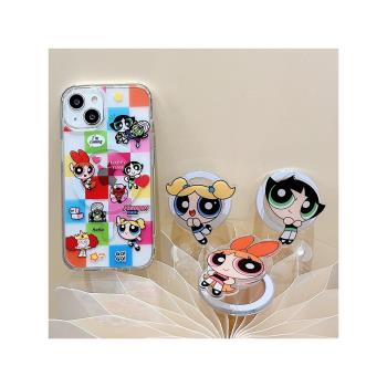 飛天小女警適用蘋果15promax磁吸支架手機殼iPhone14透明格子13magsafe無線充電12可愛11女pm透明硬殼保護套