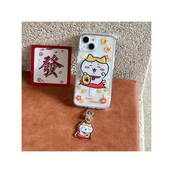 招福吉伊卡哇Chiikawa適用蘋果15promax手機殼磁吸iPhone14帶支架13透明12magsafe無線充電11可愛ins硬保護套