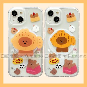 適用iphone15promax蘋果15手機殼MagSafe磁吸14支架13透明12吃貨15plus鯛魚燒小熊11韓風ins無線充電保護套