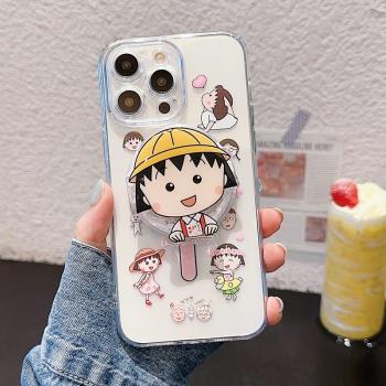 日韓動漫櫻桃小丸子Magsafe磁吸支架適用iPhone15手機殼蘋果14透明卡通11軟膠13趣味16promax可愛12軟邊13Pro