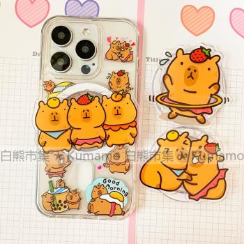 適用iphone15promax蘋果15手機殼MagSafe磁吸14支架13透明12卡皮巴拉水豚吃貨卡通ins風可愛11無線充電保護套