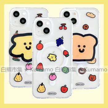 適用iphone15promax蘋果15手機殼MagSafe磁吸14支架13透明12韓風ins水果麵包表情趣味個性11無線充電保護套