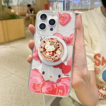 適用iphone15promax蘋果15手機殼MagSafe磁吸14金屬13支架12透明11可愛ins風少女Kitty貓KT無線充電保護套
