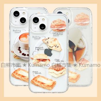 適用iphone16promax蘋果16手機殼MagSafe磁吸14支架13透明12咖啡麵包15下午茶文藝ins風11無線充電保護套
