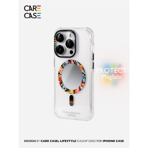 CARECASE 經典小怪獸磁吸圈鏡面防摔手機殼 適用于蘋果iPhone 15 14 13 Pro Max 掛繩孔簡約高級 magsafe充電
