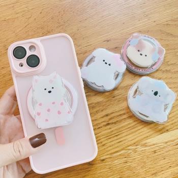 韓國ins粉色半透磨砂magsafe無線充電硬殼軟邊適用iPhone13蘋果14pro手機殼15promax狗狗磁吸支架12保護套11p