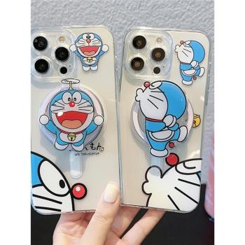 韓風可愛大臉貓磁吸支架Magsafe適用蘋果15promax手機殼iPhone14plus創意情侶13透明12防摔無線充電11軟套pro