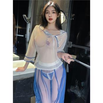 性感床上大尺度趣味衣服狐妖古裝超短裙性感欲純漢服情調蕾絲女裝