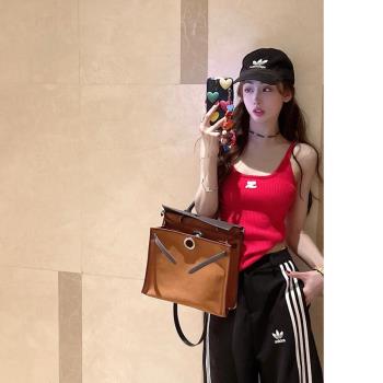 紅色辣妹風針織吊帶背心女夏季性感修身內搭打底方領氣質短款上衣