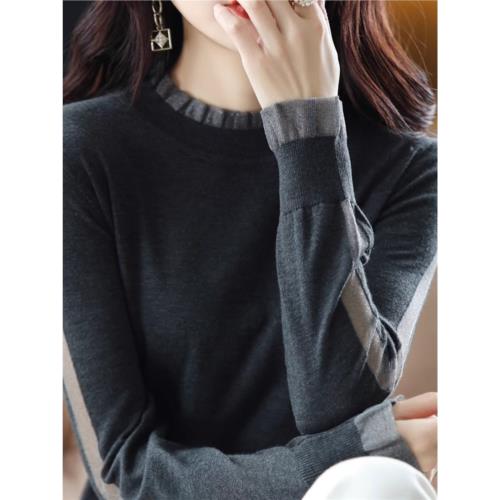 清倉撿漏一線品牌專柜商場撤回剪標秋冬季木耳邊圓領羊毛針織衫女