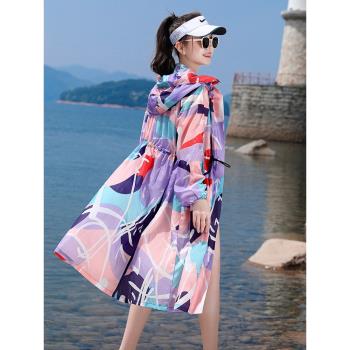 迷彩女夏長款涼感冰絲戶外防曬衣