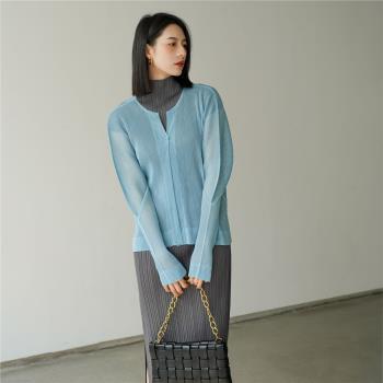 專櫃品質高階褶皺網紗防曬衣女夏薄款三宅時尚寬松休閑開衫短外套