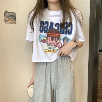 落肩卡通印花小眾上衣ins短袖