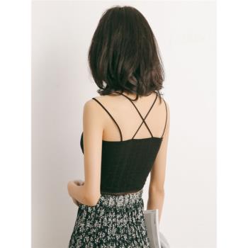 性感美背~日本女式帶胸墊免文胸交叉吊帶抹胸內衣蕾絲打底背心