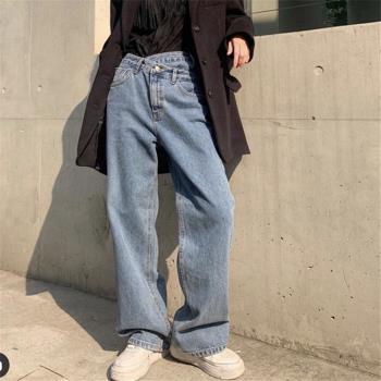 聰明超市vintage｜美式復古斜邊寬松闊腿顯瘦牛仔褲長褲