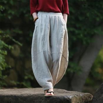 春夏文藝禪茶服寬松亞麻燈籠褲瑜伽褲棉麻闊腿褲女民族風長褲薄款